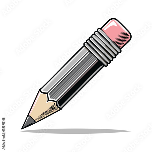 Illustration of a pencil with an eraser on a white background, art graphic drawing