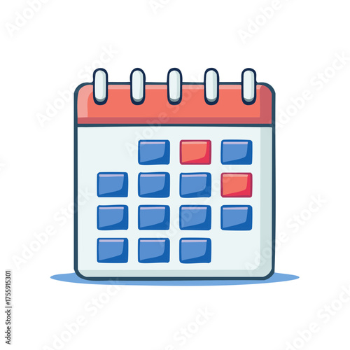 Cartoon calendar icon with selected dates reminding of scheduling and important events