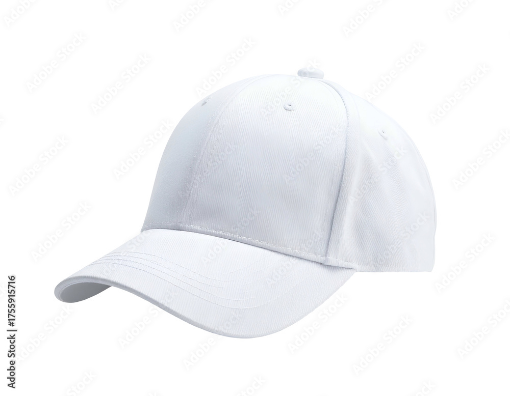 Fototapeta premium A clean, crisp, and classic white baseball cap, displayed with a shadow against a black background