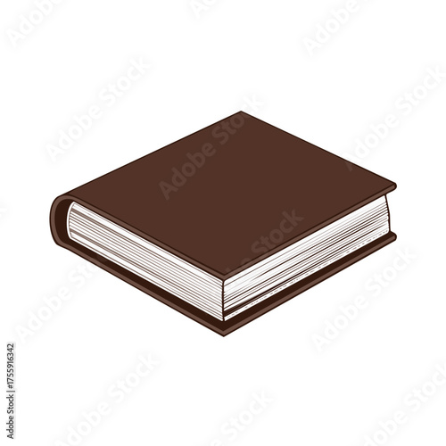 Classic brown closed book with white pages in isometric view, symbolizing learning and literature.