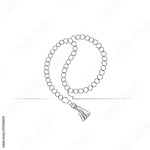 Islamic prayer beads tasbih with tassel in simple line art style