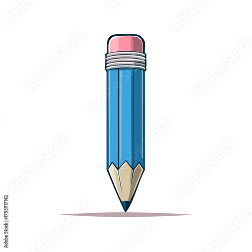 Cartoon illustration of a blue pencil with an eraser for school and education.