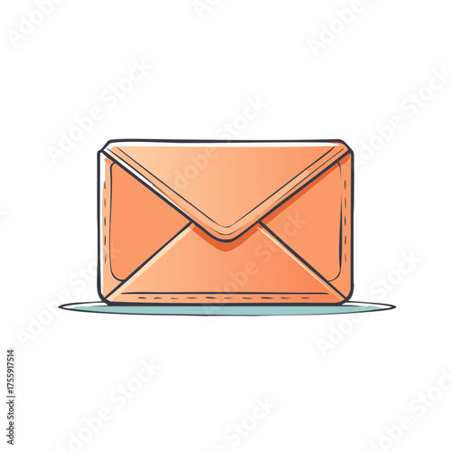 Cartoon envelope illustration, peach color, with outline, sending and receiving mail concept.