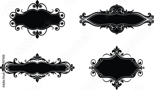 Vector art of four ornate banner frames, perfect for adding text