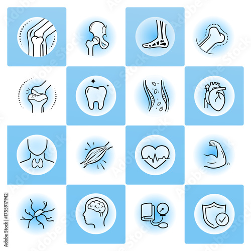Icon sheet of calcium mineral for supplements. The outline icons are well scalable and editable. Contrasting elements are good for icons, signs, different backgrounds and displays. EPS10.