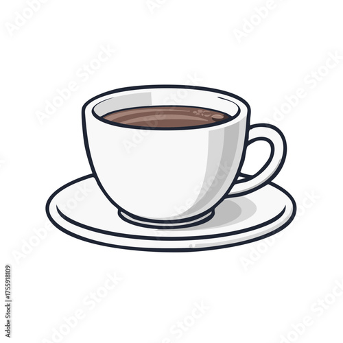 Illustration of a hot drink in a white cup with saucer for menu and promotional materials