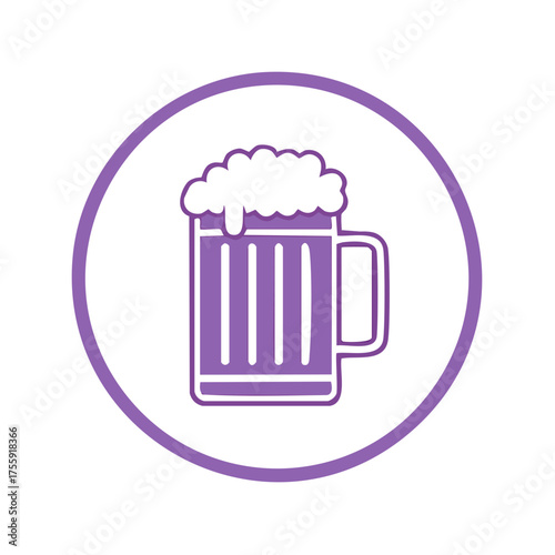 Purple beer mug icon with foamy top inside a circular frame