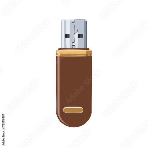 Brown USB flash drive with golden accent and metallic connector