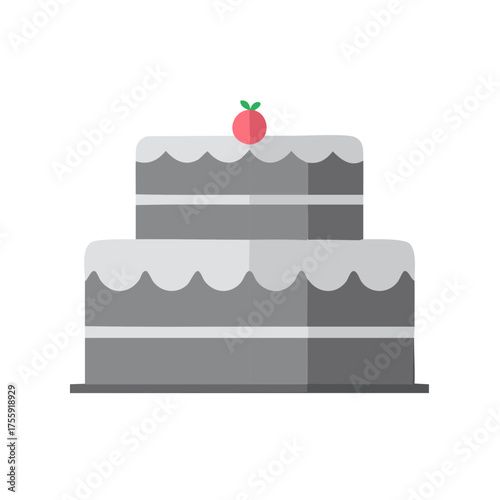 Two tier cake with single cherry, simplistic sweet treat illustration