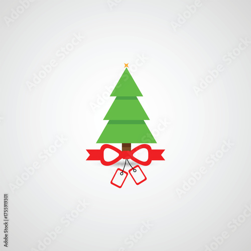 Flat Christmas Tree with Red Bow and Gift Tags