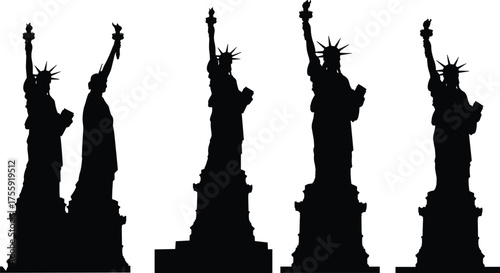 Statue of Liberty silhouette vector illustration with torch, tablet, pedestal, freedom landmark, American symbol, New York City skyline design