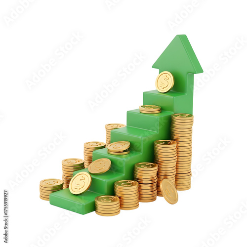 Money Growth Graph Green Gold Isolated On Transparent Background