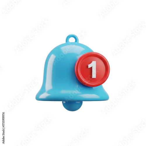 Notification Bell Blue Red One 3D Isolated On Transparent Background
