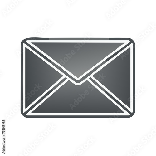 Isolated Grayscale Email Envelope Icon with White Outline Symbol on White