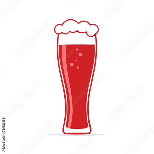 Vibrant red beverage with frothy white foam in a tall pilsner glass illustration.