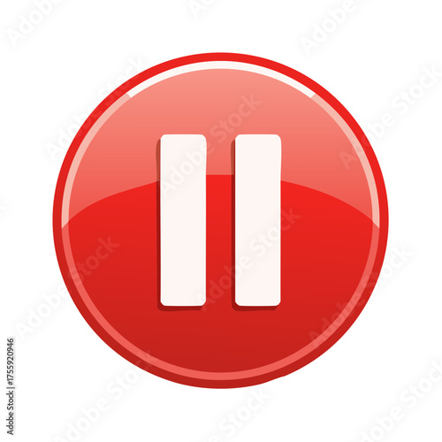 Glossy red pause button icon for media playback control or activity interruption