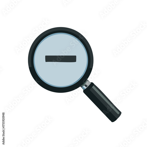 Magnifying glass icon with minus symbol, representing zoom out or decrease, isolated
