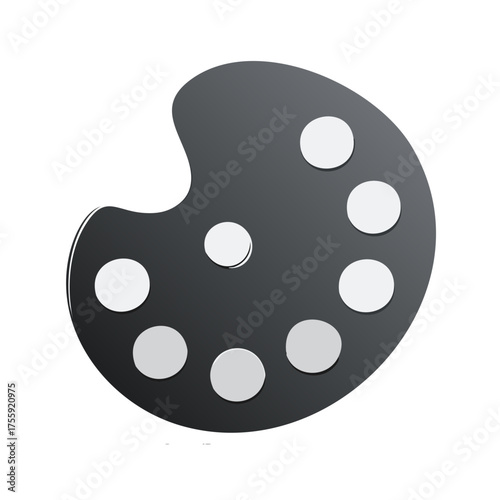 Simple modern art palette graphic with empty white paint spots on dark gray surface creative design element