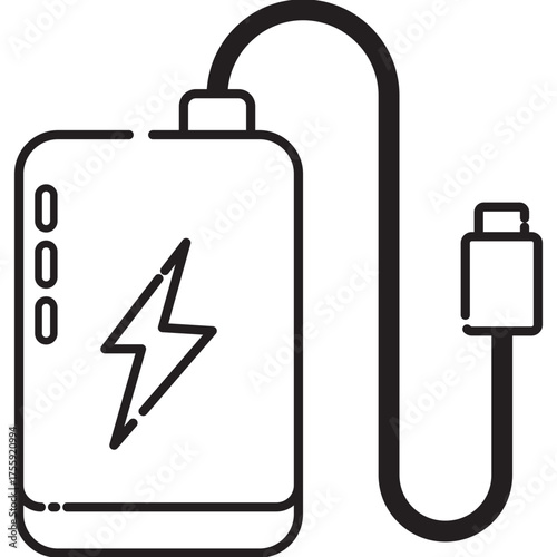 Portable power bank icon with charging symbol for mobile energy backup.