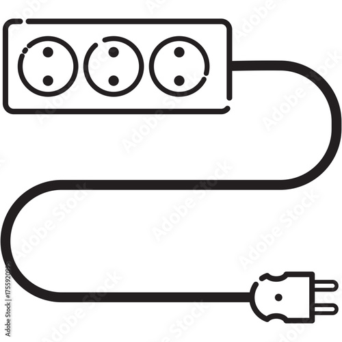 Power strip icon with outlets and cable for electricity distribution.
