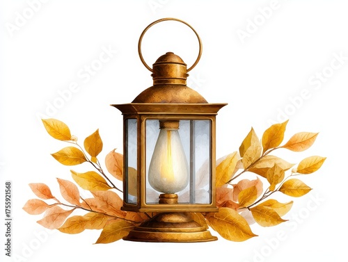 A vintage lantern surrounded by autumn leaves, creating a warm, inviting atmosphere that evokes nostalgia and the beauty of fall.