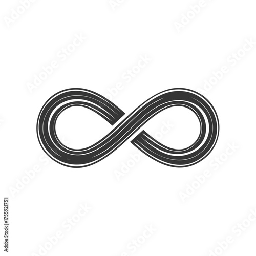 Stylized black and white infinity symbol graphic with parallel lines representing eternity and limitless possibilities