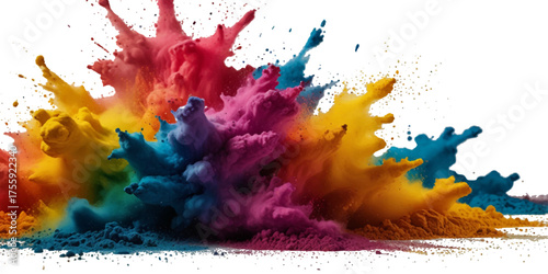 Vector watercolor rainbow multicolor splatter design background. Multicolored rainbow explosion of cloud powder paint decoration isolated on transparent background.