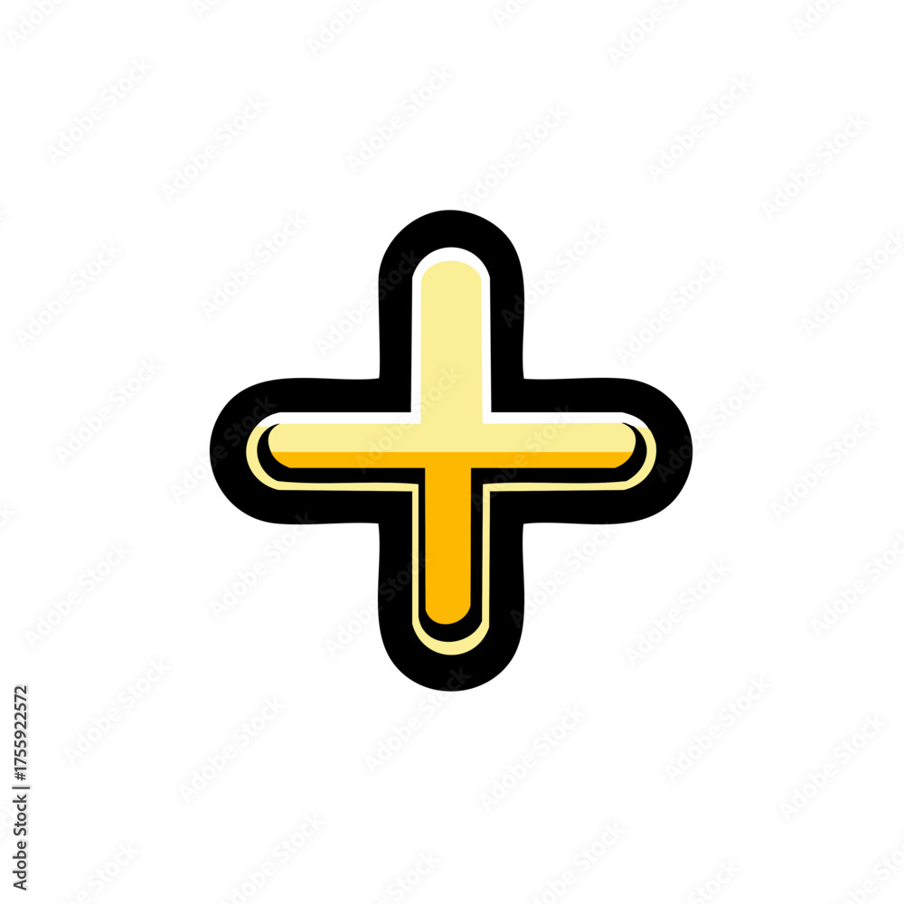 Obraz premium Modern plus symbol with black outline and yellow gradient fill