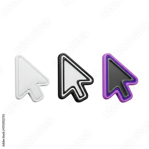Computer Cursor Mouse Pointer Set White Black Purple Isolated On Transparent Background