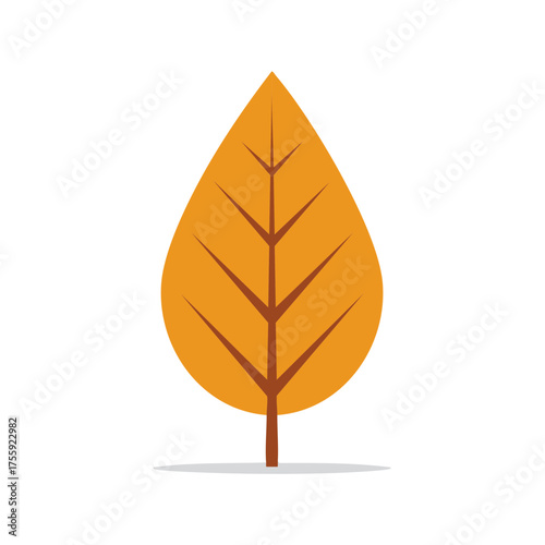 Single orange autumn leaf illustration with veins and stem in flat vector style.