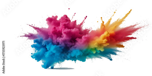 Vector watercolor rainbow multicolor splatter design background. Multicolored rainbow explosion of cloud powder paint decoration isolated on transparent background.