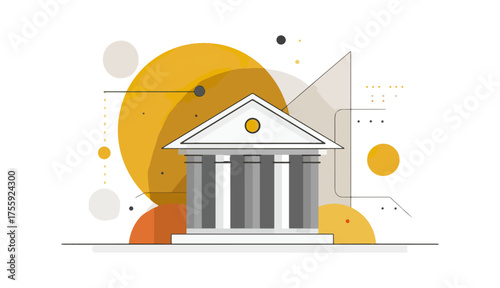 Abstract illustration of building with geometric shapes and lines