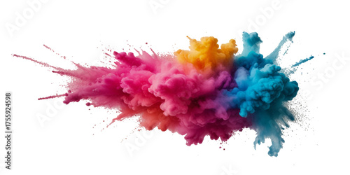 Vector abstract colorful rainbow holi paint and colorful cloud smoke powder explosion isolated on transparent wide panorama background.	