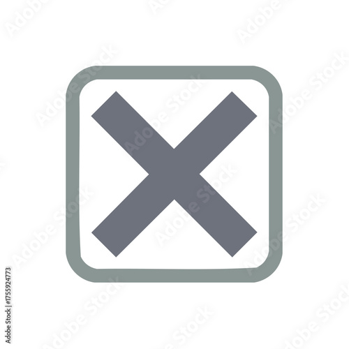 Gray X mark inside a gray bordered square on white background