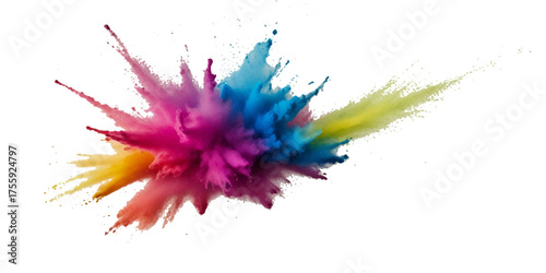 Vector watercolor rainbow multicolor splatter design background. Multicolored rainbow explosion of cloud powder paint decoration isolated on transparent background.