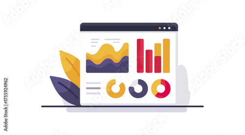 Business data visualization graphic showing charts and graphs illustration