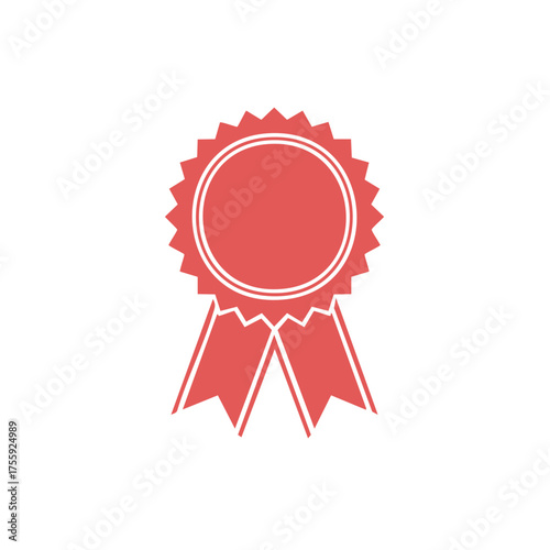 Red Award Ribbon Icon with Rosette. Symbol of Achievement, Quality, and Excellence, Vector Illustration