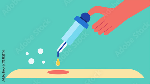 Applying Exosomes An image showing a clinicians hand using a pipette to place exosome serum onto the skin after microneedling emphasizing precision and care.