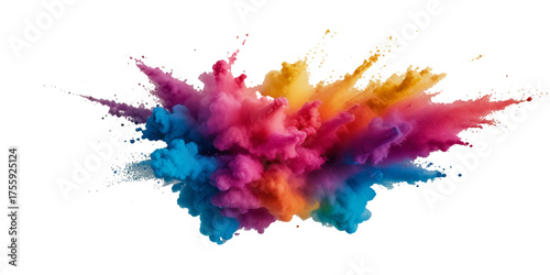 Vector abstract colorful rainbow holi paint and colorful cloud smoke powder explosion isolated on transparent wide panorama background.	