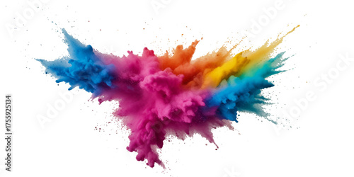 Vector abstract colorful rainbow holi paint and colorful cloud smoke powder explosion isolated on transparent wide panorama background.	