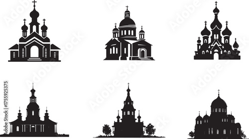 A Collection of Orthodox Church Silhouettes Depicting Diverse Architectural Styles