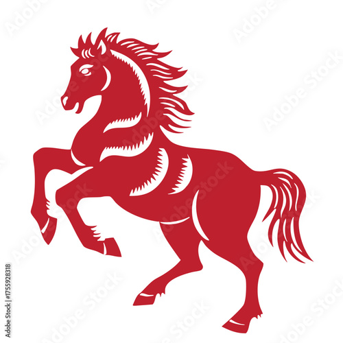 Chinese New Year 2026, the year of the Horse, red and gold line art characters, simple hand-drawn Asian elements with craft (Chinese translation: Happy Chinese New Year 2026, year of the Horse)