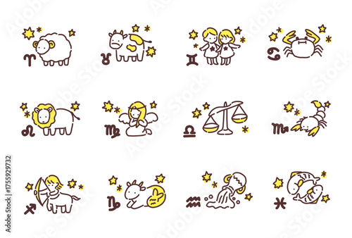 手描きイラスト：12占星星座