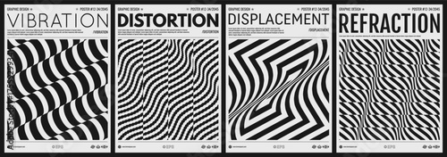 Wavy pattern. Optical illusion. Abstract striped background. Black and white. Cover design template. Illustration for brochure, poster, flyer or poster.