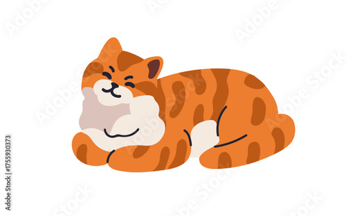 Cute sleeping cat lying in relaxed pose. Adorable sweet feline pet enjoying p...