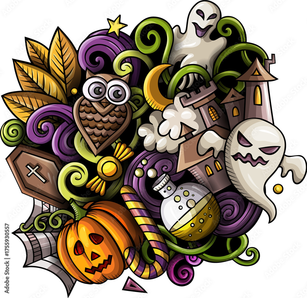 Fototapeta premium Happy Halloween cartoon funny doodle illustration