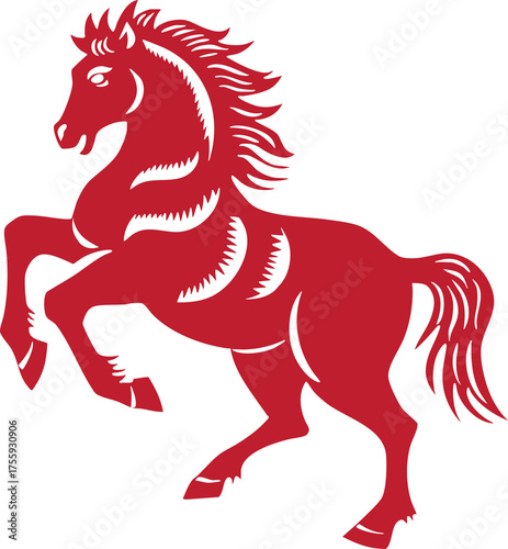 Chinese New Year 2026, the year of the Horse, red and gold line art characters, simple hand-drawn Asian elements with craft (Chinese translation: Happy Chinese New Year 2026, year of the Horse)