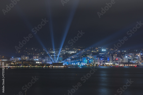 ニュージーランド　ウェリントンのオリエンタル・ベイから見えるライトアップされたウェリントン港の夜景