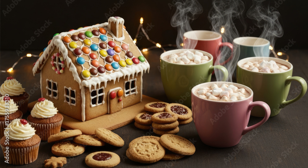 Naklejka premium Warm And Inviting Christmas Ambiance With Sweet Treats.