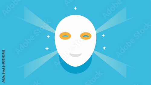 Application Process A hand gently applying the mask to a face with soft rays of light emanating from the mask to suggest rejuvenation and energy.